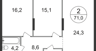 2-к. квартира, 71&nbsp;м²
