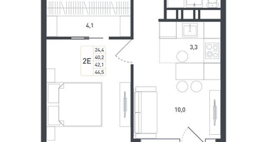 2-к. квартира, 42&nbsp;м²