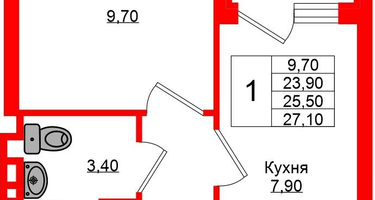 1-к. квартира, 25&nbsp;м²