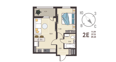 1-к. квартира, 39&nbsp;м²
