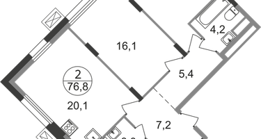 2-к. квартира, 76 м²
