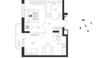 2-к. квартира, 41&nbsp;м²