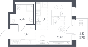 Студия, 26&nbsp;м²