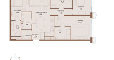 4-к. квартира, 113 м²