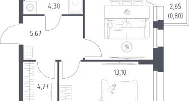 1-к. квартира, 41&nbsp;м²