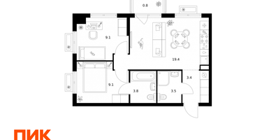 2-к. квартира, 49 м²