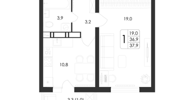 1-к. квартира, 37 м²