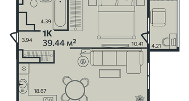 Студия, 39&nbsp;м²