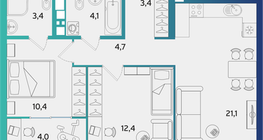 2-к. квартира, 63&nbsp;м²