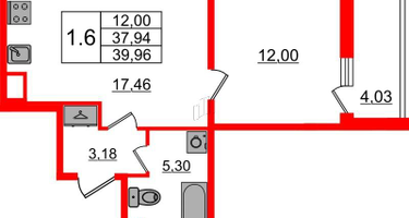 1-к. квартира, 37 м²