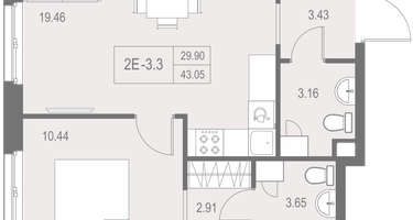 1-к. квартира, 43&nbsp;м²