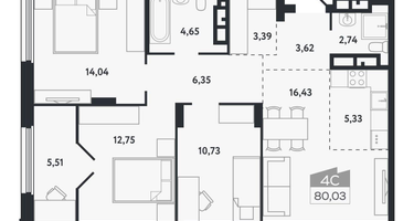4-к. квартира, 80&nbsp;м²