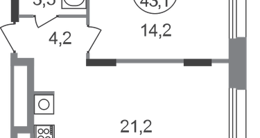 1-к. квартира, 43&nbsp;м²