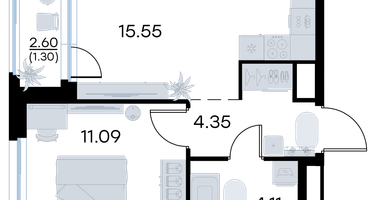 1-к. квартира, 36&nbsp;м²