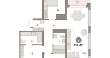 3-к. квартира, 116&nbsp;м²