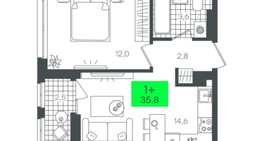 1-к. квартира, 35 м²