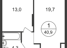 1-к. квартира, 40&nbsp;м²
