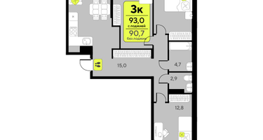 3-к. квартира, 90 м²