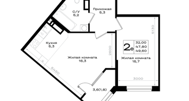 2-к. квартира, 49&nbsp;м²