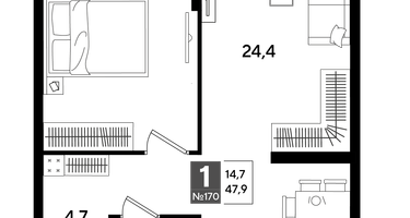 1-к. квартира, 47 м²
