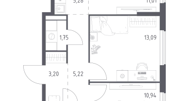 Студия, 54&nbsp;м²