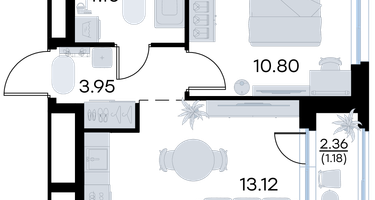 1-к. квартира, 33&nbsp;м²