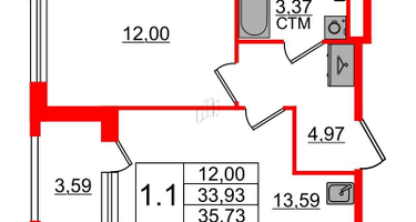 1-к. квартира, 33&nbsp;м²