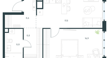 1-к. квартира, 50 м²