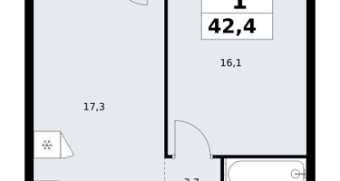 1-к. квартира, 42&nbsp;м²