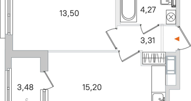 1-к. квартира, 38 м²