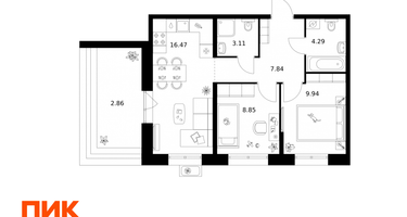 2-к. квартира, 53&nbsp;м²