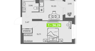 1-к. квартира, 36&nbsp;м²