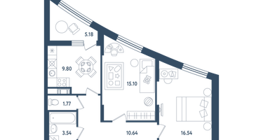 2-к. квартира, 59&nbsp;м²