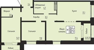 3-к. квартира, 85&nbsp;м²