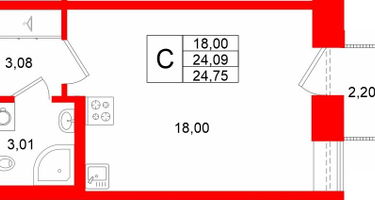 Студия, 24 м²