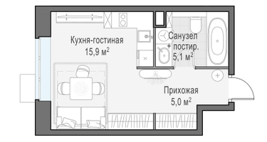Студия, 26&nbsp;м²