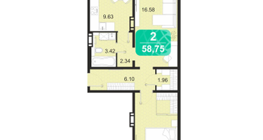 2-к. квартира, 58 м²