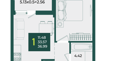1-к. квартира, 36&nbsp;м²