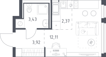 Студия, 21&nbsp;м²