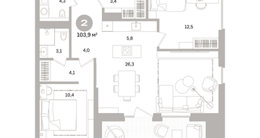 2-к. квартира, 103 м²