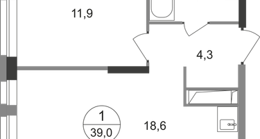 1-к. квартира, 39&nbsp;м²