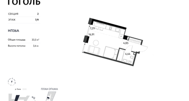 Студия, 33&nbsp;м²