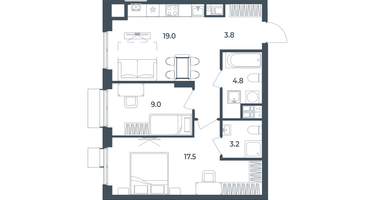 2-к. квартира, 57&nbsp;м²