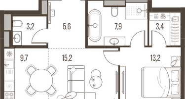 2-к. квартира, 58&nbsp;м²