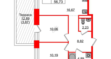2-к. квартира, 56 м²