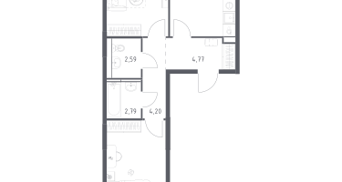 2-к. квартира, 57&nbsp;м²
