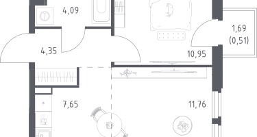 Студия, 39&nbsp;м²