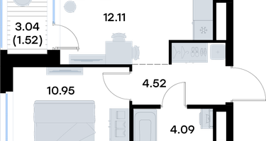 1-к. квартира, 33 м²