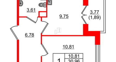 1-к. квартира, 32&nbsp;м²