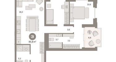 2-к. квартира, 86&nbsp;м²
